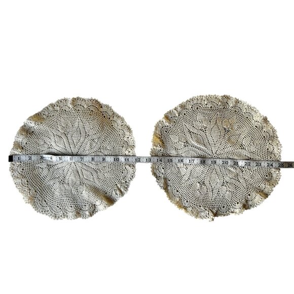 Pair Of Handcrafted Cotton Lace Doilies 12" Diameter Cream Wedding Granny Core - Picture 10 of 10